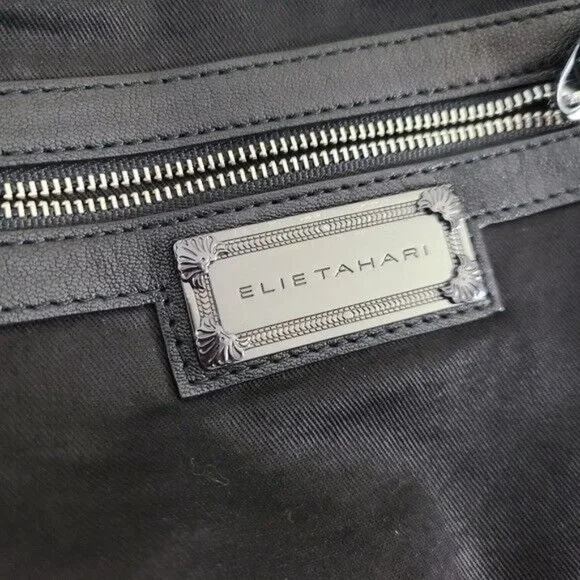 Elie Tahari Black Leather Shoulder Bag Braided Handle - Picture 3 of 11